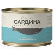 Сардина атлантическая Рыбное Меню натуральная с добавлением масла ГОСТ, 250г