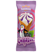 Мороженое ванильное с топпингом Черная смородина в вафельном рожке Королевское ГОСТ, 100г